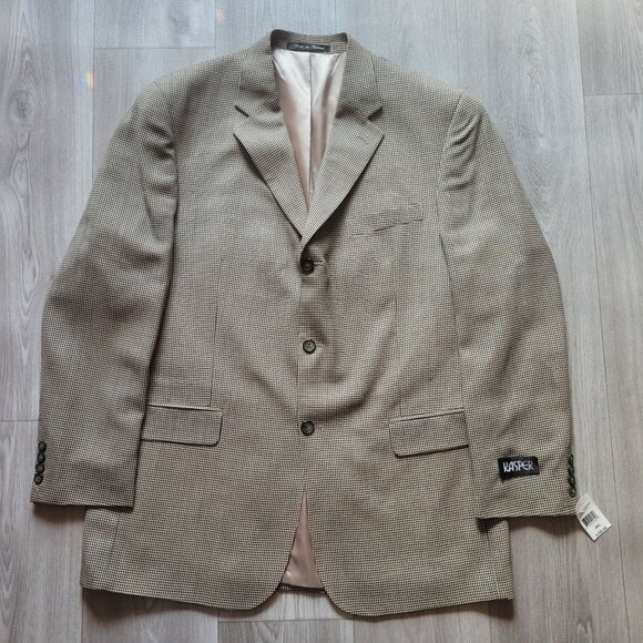 Kasper Mens Houndstooth Blazer Jacket 44L Silk Wool NWT - Picture 4 of 11